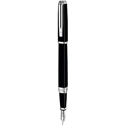 Waterman Exception Füllfederhalter (Modell Slim), schwarz mit Silber-plattiertem Clip, Federstärke F, blaue Tinte, Geschenkbox Waterman Exception Füllfederhalter (Modell Slim), schwarz mit Silber-plattiertem Clip, Federstärke F, blaue Tinte, Geschenkbox