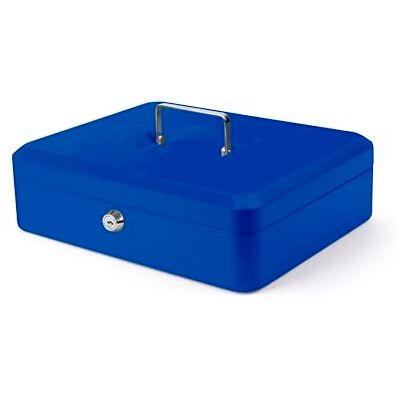 Pavo Caja de dinero de metal de 30 x 24 x 9 cm pulgadas con 2 llaves y bandeja de cambio extraíble, color azul Pavo Caja de dinero de metal de 30 x 24 x 9 cm pulgadas con 2 llaves y bandeja de cambio extraíble, color azul