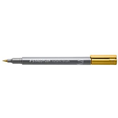 STAEDTLER Rotulador metálico con punta de pincel, ancho de línea de 1-6 mm, cubre papel claro y oscuro, fácil de borrar de superficies lisas, 10 rotuladores, color dorado 8321-11 STAEDTLER Rotulador metálico con punta de pincel, ancho de línea de 1-6 mm, cubre papel claro y oscuro, fácil de borrar de superficies lisas, 10 rotuladores, color dorado 8321-11