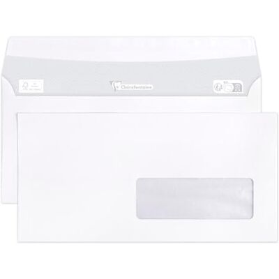 Clairefontaine Caja de 500 sobres blancos DL-110x220mm Autoadhesivos 90 g/m² Papel cristal ventana 35x100 (posición 20/20) Clairefontaine Caja de 500 sobres blancos DL-110x220mm Autoadhesivos 90 g/m² Papel cristal ventana 35x100 (posición 20/20)