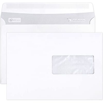 Clairefontaine Caja de 500 sobres blancos C5 162 x 229 mm Autoadhesivos 90 g/m² Papel cristal ventana 45 x 100 (posición 62/20) Clairefontaine Caja de 500 sobres blancos C5 162 x 229 mm Autoadhesivos 90 g/m² Papel cristal ventana 45 x 100 (posición 62/20)