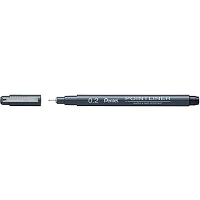Pentel Pointliner , rotulador de punta fina, negro, resistente al agua y a la luz, 0,2 mm, 12 unidades Pentel Pointliner , rotulador de punta fina, negro, resistente al agua y a la luz, 0,2 mm, 12 unidades