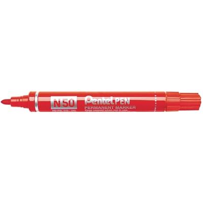 Pentel Rotulador permanente , carcasa de aluminio, punta cónica, 12 unidades, rojo. Pentel Rotulador permanente , carcasa de aluminio, punta cónica, 12 unidades, rojo.