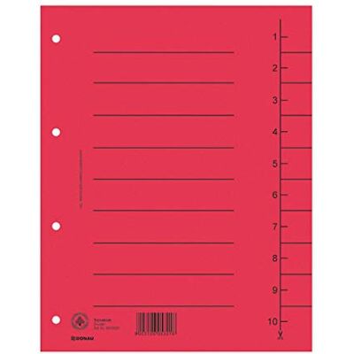 DONAU 8610001-04 Separadores (100 unidades, cartón reciclado, 250 g/m², 4 orificios), color rojo DONAU 8610001-04 Separadores (100 unidades, cartón reciclado, 250 g/m², 4 orificios), color rojo