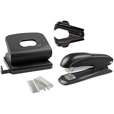 Idena Juego de oficina de 4 piezas, perforadora, grapadora, extractor de grapas y grapas 24/6 Idena Juego de oficina de 4 piezas, perforadora, grapadora, extractor de grapas y grapas 24/6