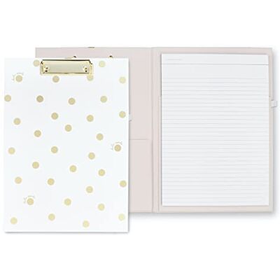 kate spade new york Portapapeles A4 con clip de perfil bajo, portafolio profesional que incluye bloc de notas forrado, bucle para bolígrafo y bolsillo, lunares dorados con escritura kate spade new york Portapapeles A4 con clip de perfil bajo, portafolio profesional que incluye bloc de notas forrado, bucle para bolígrafo y bolsillo, lunares dorados con escritura