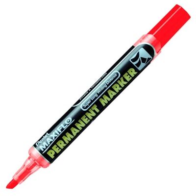 Pentel Marcador permanente Maxiflo con pulsador trasero para bombear la tinta. Punta biselada. Color rojo Pack de 12 Pentel Marcador permanente Maxiflo con pulsador trasero para bombear la tinta. Punta biselada. Color rojo Pack de 12