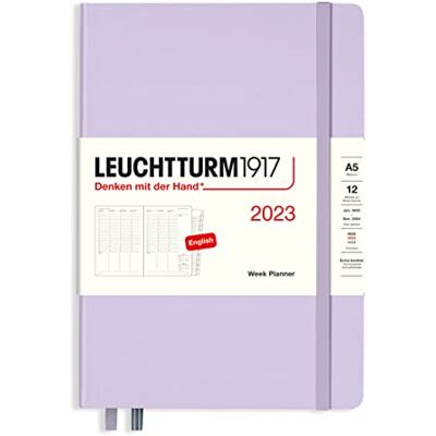 LEUCHTTURM1917 Agenda semanal tamaño mediano (A5) 2023, 12 meses, morado, inglés LEUCHTTURM1917 Agenda semanal tamaño mediano (A5) 2023, 12 meses, morado, inglés