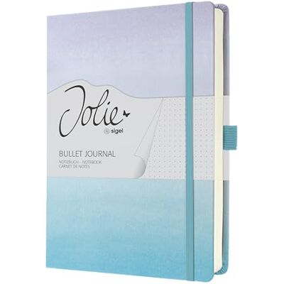 Sigel Cuaderno Bullet Journal A5+, punteado, tapa dura, 200 páginas de papel 120 g/m² para hand lettering, organización y journaling cierre elástico, azul/violeta – Jolie Sigel Cuaderno Bullet Journal A5+, punteado, tapa dura, 200 páginas de papel 120 g/m² para hand lettering, organización y journaling cierre elástico, azul/violeta – Jolie
