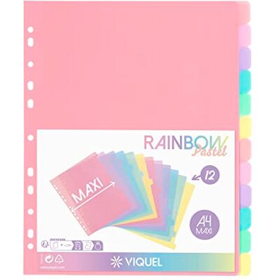 Viquel Rainbow Pastel Lote de 12 separadores de plástico (24,5 x 30,5 cm), para carpeta A4 Maxi formato o carpeta de palanca, color pastel Viquel Rainbow Pastel Lote de 12 separadores de plástico (24,5 x 30,5 cm), para carpeta A4 Maxi formato o carpeta de palanca, color pastel
