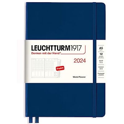 LEUCHTTURM1917 Agenda semanal tamaño mediano (A5) 2024, 12 meses, azul marino, inglés LEUCHTTURM1917 Agenda semanal tamaño mediano (A5) 2024, 12 meses, azul marino, inglés