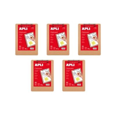 APLI 20899 Pack de 5 Portapapeles Rígidos de Madera A4 con Pinza Metálica APLI 20899 Pack de 5 Portapapeles Rígidos de Madera A4 con Pinza Metálica