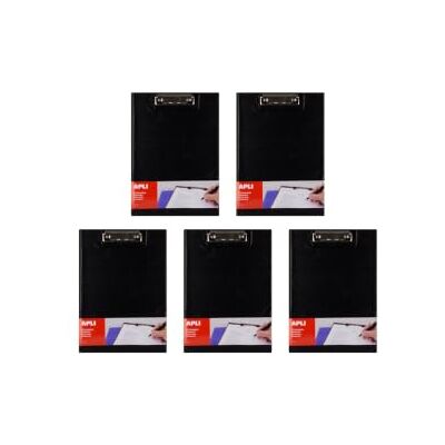 APLI 20973 Pack de 5 Portapapeles A4 de Polipropileno Negro con Solapa y Pinza Metálica APLI 20973 Pack de 5 Portapapeles A4 de Polipropileno Negro con Solapa y Pinza Metálica