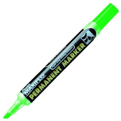 Pentel Marcador permanente Maxiflo con pulsador trasero para bombear la tinta. Punta biselada. Color verde. Pack de 12 Pentel Marcador permanente Maxiflo con pulsador trasero para bombear la tinta. Punta biselada. Color verde. Pack de 12