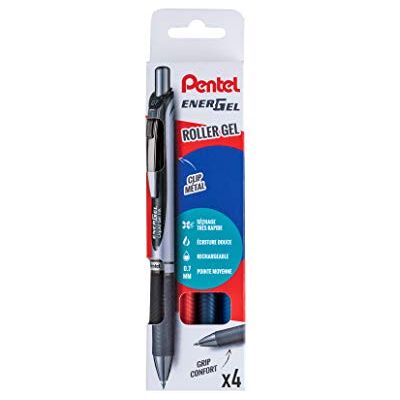 Pentel Energel BL77 Lote de 4 bolígrafos de tinta de gel retráctil, punta media, 0,7 mm, color negro, azul y rojo Pentel Energel BL77 Lote de 4 bolígrafos de tinta de gel retráctil, punta media, 0,7 mm, color negro, azul y rojo