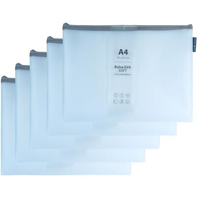 Grafoplas Pack de 5 Bolsas con Cremallera EVA Soft a4, Azul Pastel, Tacto Suave, Zipper Bags Hechas con Goma EVA Transparente, Ideal para Transportar y Proteger Todo Tipo de Artículos y Documentos Grafoplas Pack de 5 Bolsas con Cremallera EVA Soft a4, Azul Pastel, Tacto Suave, Zipper Bags Hechas con Goma EVA Transparente, Ideal para Transportar y Proteger Todo Tipo de Artículos y Documentos