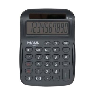 MAUL Calculadora de Mesa Eco MJ 555 Gris Solar 10 dígitos para Oficina pantalla inclinada legible, teclas fáciles de limpiar, doble cero ágil, apagado automático, tamaño de escritorio MAUL Calculadora de Mesa Eco MJ 555 Gris Solar 10 dígitos para Oficina pantalla inclinada legible, teclas fáciles de limpiar, doble cero ágil, apagado automático, tamaño de escritorio