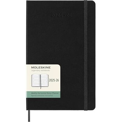 Moleskine Weekly Planner 2025-2026, Agenda Semanal 18 Meses, Agenda Horizontal Con Tapa Dura y Cierre Elástico, Formato Grande 19 x 25 cm, Color Negro Moleskine Weekly Planner 2025-2026, Agenda Semanal 18 Meses, Agenda Horizontal Con Tapa Dura y Cierre Elástico, Formato Grande 19 x 25 cm, Color Negro