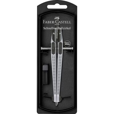 Faber-Castell Compás de ajuste rápido GRIP, plateado Compás con recambios y minas para el colegio, la formación y el dibujo técnico Faber-Castell Compás de ajuste rápido GRIP, plateado Compás con recambios y minas para el colegio, la formación y el dibujo técnico