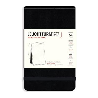 LEUCHTTURM1917 Bloc de notas Pocket A6, Tapa dura, Punteado, Negro, Dotted 184 páginas numeradas, hojas perforadas, cosido a hilo, índice, papel 80 g/m², libre de ácido LEUCHTTURM1917 Bloc de notas Pocket A6, Tapa dura, Punteado, Negro, Dotted 184 páginas numeradas, hojas perforadas, cosido a hilo, índice, papel 80 g/m², libre de ácido