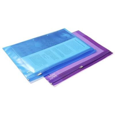 Rapesco Bolsa Zipper con Cremallera Metálica, A4+, Transparente Azul y Morado, Paquete de 25 Rapesco Bolsa Zipper con Cremallera Metálica, A4+, Transparente Azul y Morado, Paquete de 25