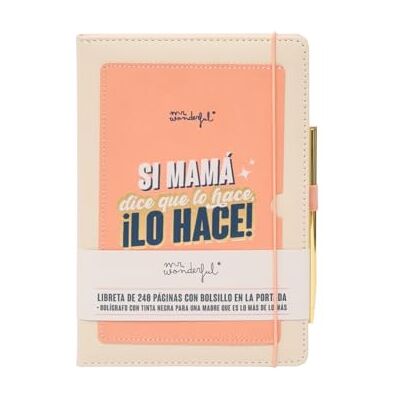 Mr. Wonderful Libreta con bolsillo + boli Si mamá dice que lo hace, ¡lo hace! Regalo para mamá Incluye goma elástica, boli, cinta marcapáginas y bolsillo 240 páginas a rayas Mr. Wonderful Libreta con bolsillo + boli Si mamá dice que lo hace, ¡lo hace! Regalo para mamá Incluye goma elástica, boli, cinta marcapáginas y bolsillo 240 páginas a rayas