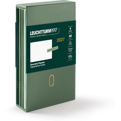 LEUCHTTURM1917 Quarterly Agenda diaria 2027 Dotted, Pocket (A6), tapa flexible, juego de 4 (1 calendario por trimestre), sombras de color verde, vista de calendario 2027, planificación de 12 meses LEUCHTTURM1917 Quarterly Agenda diaria 2027 Dotted, Pocket (A6), tapa flexible, juego de 4 (1 calendario por trimestre), sombras de color verde, vista de calendario 2027, planificación de 12 meses