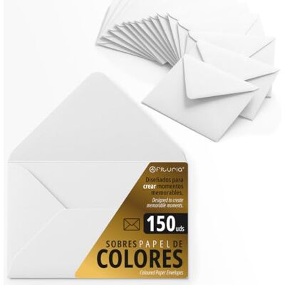 OFITURIA Sobres Papel, Sobres Pequeños de Colores, Ideales para Regalo, Cartas, Tarjetas de Colores, Tamaño 90x140mm, Diseñados para Sorprender y Crear Momentos Especiales (Blanco, 150uds) OFITURIA Sobres Papel, Sobres Pequeños de Colores, Ideales para Regalo, Cartas, Tarjetas de Colores, Tamaño 90x140mm, Diseñados para Sorprender y Crear Momentos Especiales (Blanco, 150uds)