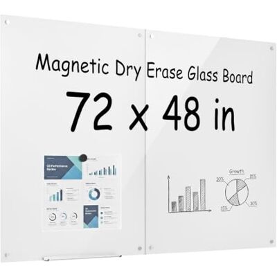 VEVOR Pizarra Magnética de Cristal 1200 x 900 mm Pizarra de Borrado en Seco para Oficina Escuela Aulas, 2 Piezas, sin Marco, Montaje en Pared, Vidrio Templado, con Rotulador, Imanes, Borrador, Blanco VEVOR Pizarra Magnética de Cristal 1200 x 900 mm Pizarra de Borrado en Seco para Oficina Escuela Aulas, 2 Piezas, sin Marco, Montaje en Pared, Vidrio Templado, con Rotulador, Imanes, Borrador, Blanco
