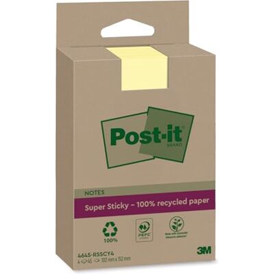 Post-It Super Sticky Notas 100% Recicladas XXL, Canary Yellow, Con Líneas, 4 Blocs, 45 Hojas por Bloc, 102 mm x 152 mm Notas Extra Adhesivas Fabricadas con Papel 100% Reciclado Post-It Super Sticky Notas 100% Recicladas XXL, Canary Yellow, Con Líneas, 4 Blocs, 45 Hojas por Bloc, 102 mm x 152 mm Notas Extra Adhesivas Fabricadas con Papel 100% Reciclado