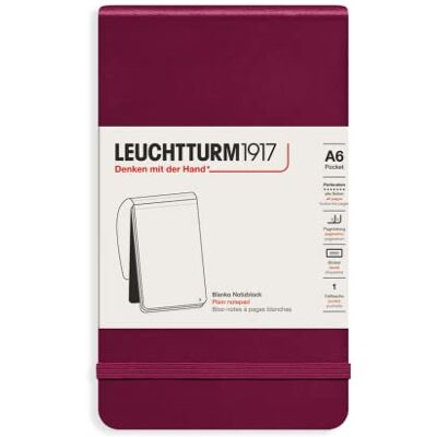LEUCHTTURM1917 Bloc de notas Pocket (A6) 90 x 150 mm, Tapa Dura, 184 páginas numeradas, Port Red, Lisa LEUCHTTURM1917 Bloc de notas Pocket (A6) 90 x 150 mm, Tapa Dura, 184 páginas numeradas, Port Red, Lisa
