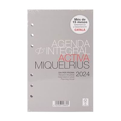 Miquelrius Recambio Agenda Anual 2024 Integral, Día Página, Tamaño Activa 117 x 182 mm, Catalán, Portugués e Inglés Miquelrius Recambio Agenda Anual 2024 Integral, Día Página, Tamaño Activa 117 x 182 mm, Catalán, Portugués e Inglés