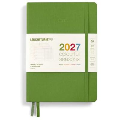 LEUCHTTURM1917 Calendario semanal y cuaderno Dotted Medium (A5) 2027, Colourful Seasons Verde, Inglés Tapa Dura Calendario Resumen 2026/2027/2028, Vista general de planificación 01.27-12.28 LEUCHTTURM1917 Calendario semanal y cuaderno Dotted Medium (A5) 2027, Colourful Seasons Verde, Inglés Tapa Dura Calendario Resumen 2026/2027/2028, Vista general de planificación 01.27-12.28