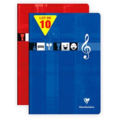 Clairefontaine Cahier piqué Musique and Song A4 90g 24 feuilles Coloris Assortis Lot de 10 Clairefontaine Cahier piqué Musique and Song A4 90g 24 feuilles Coloris Assortis Lot de 10