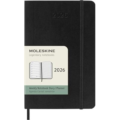 Moleskine Agenda Semanal, Agenda Semanal 2026 12 Meses Con Espacio Para Notas, Con Tapa Blanda y Cierre Elástico, Formato Pocket 9x14, Color Negro Moleskine Agenda Semanal, Agenda Semanal 2026 12 Meses Con Espacio Para Notas, Con Tapa Blanda y Cierre Elástico, Formato Pocket 9x14, Color Negro