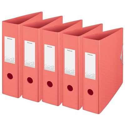 Esselte Archivador A4, 5 unidades, capacidad de 500 hojas, ancho de lomo de 82 mm, peso ligero A4 para el hogar y la oficina, organizador de escritorio, serie Colour'Breeze, coral, 628427 Esselte Archivador A4, 5 unidades, capacidad de 500 hojas, ancho de lomo de 82 mm, peso ligero A4 para el hogar y la oficina, organizador de escritorio, serie Colour'Breeze, coral, 628427