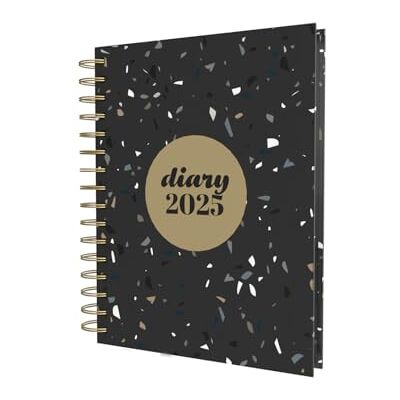 Collins Scandi Agenda 2025, diario A5 día por página con citas, color terrazo negro () Agenda diaria con tapas de alambre de tapa dura y papel reciclado Collins Scandi Agenda 2025, diario A5 día por página con citas, color terrazo negro () Agenda diaria con tapas de alambre de tapa dura y papel reciclado