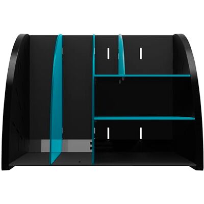 Exacompta Ref. Organizador de escritorio, organizador NeoDeco, accesorio de escritorio multifuncional 6 compartimentos A4, A5, A6 vertical/atendido Prof 36 x 29,5 x 6 cm, negro/azul pato Exacompta Ref. Organizador de escritorio, organizador NeoDeco, accesorio de escritorio multifuncional 6 compartimentos A4, A5, A6 vertical/atendido Prof 36 x 29,5 x 6 cm, negro/azul pato