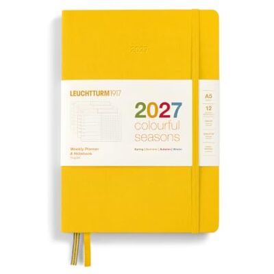 LEUCHTTURM1917 Calendario semanal y cuaderno Dotted Medium (A5) 2027, Colourful Seasonsamarillo, inglés, tapa dura, resumen del calendario 2026/2027/2028, vista general de planificación 01.27-12.28 LEUCHTTURM1917 Calendario semanal y cuaderno Dotted Medium (A5) 2027, Colourful Seasonsamarillo, inglés, tapa dura, resumen del calendario 2026/2027/2028, vista general de planificación 01.27-12.28