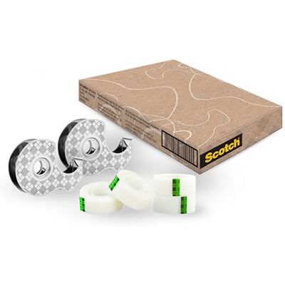 Scotch Dispensador de cinta de acero inoxidable, plata + cinta mágica fabricado con 66% adhesivo a base de plantas, 19 mm x 45 pies, 2 dispensadores de mano + 4 rollos/paquete Scotch Dispensador de cinta de acero inoxidable, plata + cinta mágica fabricado con 66% adhesivo a base de plantas, 19 mm x 45 pies, 2 dispensadores de mano + 4 rollos/paquete