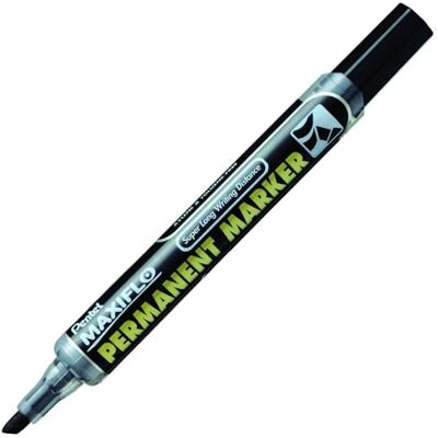 Pentel Marcador permanente Maxiflo con pulsador trasero para bombear la tinta. Punta biselada. Color negro. Pack de 12 Pentel Marcador permanente Maxiflo con pulsador trasero para bombear la tinta. Punta biselada. Color negro. Pack de 12