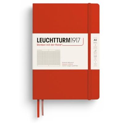 LEUCHTTURM1917 Libreta Medium (A5) 145 x 210 mm, Tapa Dura, 251 páginas numeradas, Fox Red, Cuadriculada LEUCHTTURM1917 Libreta Medium (A5) 145 x 210 mm, Tapa Dura, 251 páginas numeradas, Fox Red, Cuadriculada