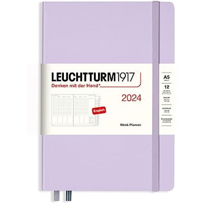 LEUCHTTURM1917 Agenda semanal tamaño mediano (A5) 2024, 12 meses, morado, inglés LEUCHTTURM1917 Agenda semanal tamaño mediano (A5) 2024, 12 meses, morado, inglés