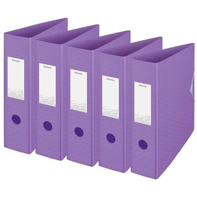 Esselte Archivador A4, 5 unidades, capacidad de 500 hojas, ancho de lomo de 82 mm, peso ligero A4 para el hogar y la oficina, organizador de escritorio, serie Colour'Breeze, color lavanda, 628428 Esselte Archivador A4, 5 unidades, capacidad de 500 hojas, ancho de lomo de 82 mm, peso ligero A4 para el hogar y la oficina, organizador de escritorio, serie Colour'Breeze, color lavanda, 628428