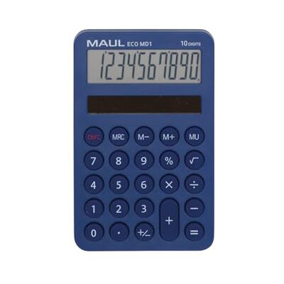 MAUL Calculadora Eco MD 1 Calculadora Solar con 10 dígitos y 5 Funciones Calculadora de Bolsillo de plástico 60% Reciclado Calculadora de Escritorio para Oficina, Escuela, Azul MAUL Calculadora Eco MD 1 Calculadora Solar con 10 dígitos y 5 Funciones Calculadora de Bolsillo de plástico 60% Reciclado Calculadora de Escritorio para Oficina, Escuela, Azul