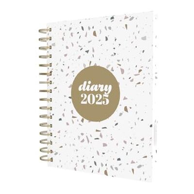 Collins Scandi Agenda 2025, diario A5 día por página con citas, color terrazo blanco () Agenda diaria con tapas de alambre de tapa dura y papel reciclado Collins Scandi Agenda 2025, diario A5 día por página con citas, color terrazo blanco () Agenda diaria con tapas de alambre de tapa dura y papel reciclado