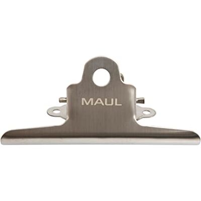 MAUL Pinza de montaje acero inoxidable plata para atornillar sujeción firme en pared, diseño plateado discreto, ideal para documentos, metal resistente, instalación sencilla MAUL Pinza de montaje acero inoxidable plata para atornillar sujeción firme en pared, diseño plateado discreto, ideal para documentos, metal resistente, instalación sencilla