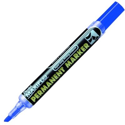 Pentel Marcador permanente Maxiflo con pulsador trasero para bombear la tinta. Punta biselada. Color azul. Pack de 12 Pentel Marcador permanente Maxiflo con pulsador trasero para bombear la tinta. Punta biselada. Color azul. Pack de 12