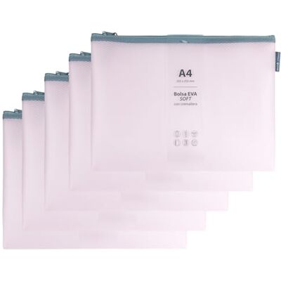 Grafoplas Pack de 5 Bolsas con Cremallera EVA Soft a4, Rosa Pastel, Tacto Suave, Zipper Bags Hechas con Goma EVA Transparente, Ideal para Transportar y Proteger Todo Tipo de Artículos y Documentos Grafoplas Pack de 5 Bolsas con Cremallera EVA Soft a4, Rosa Pastel, Tacto Suave, Zipper Bags Hechas con Goma EVA Transparente, Ideal para Transportar y Proteger Todo Tipo de Artículos y Documentos