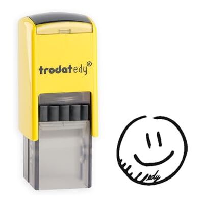 Trodat Edy FIX Sello de motivación para profesores y educadores, 1 diseño de cara sonriente, voz neutra, carcasa amarilla, impresión negra, autoentintable, 20 x 20 mm Trodat Edy FIX Sello de motivación para profesores y educadores, 1 diseño de cara sonriente, voz neutra, carcasa amarilla, impresión negra, autoentintable, 20 x 20 mm